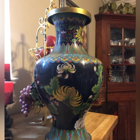 Large Qing Dynasty  Cloisonné Turquoise  Floral Vase - Picture 2 of 13